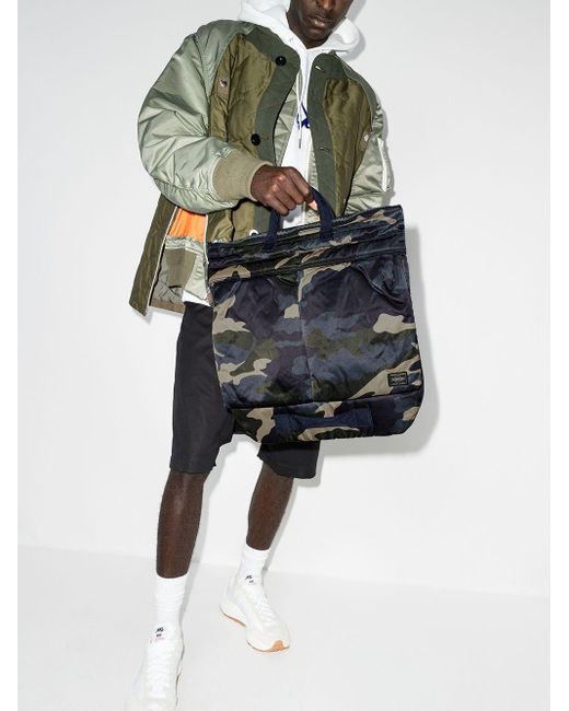 Porter-Yoshida and Co Black Helmet Camouflage Tote Bag for men