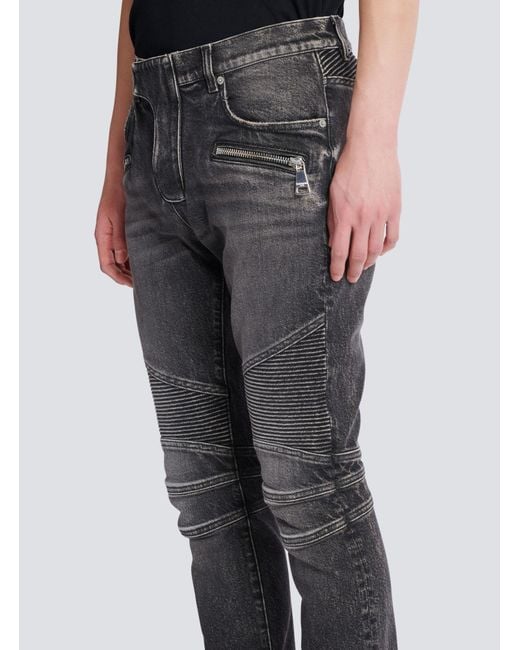 Balmain Gray Slim-Fit Biker Jeans for men
