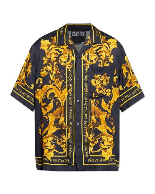 Versace Jeans Yellow Barocco-Print Shirt for men