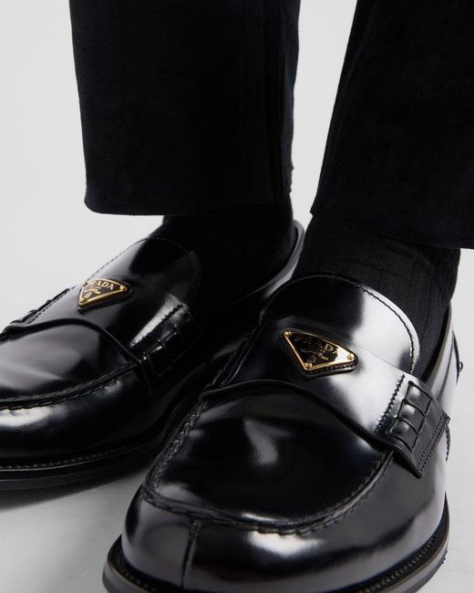 Prada Black Triangle-Logo Slip-On Loafers for men