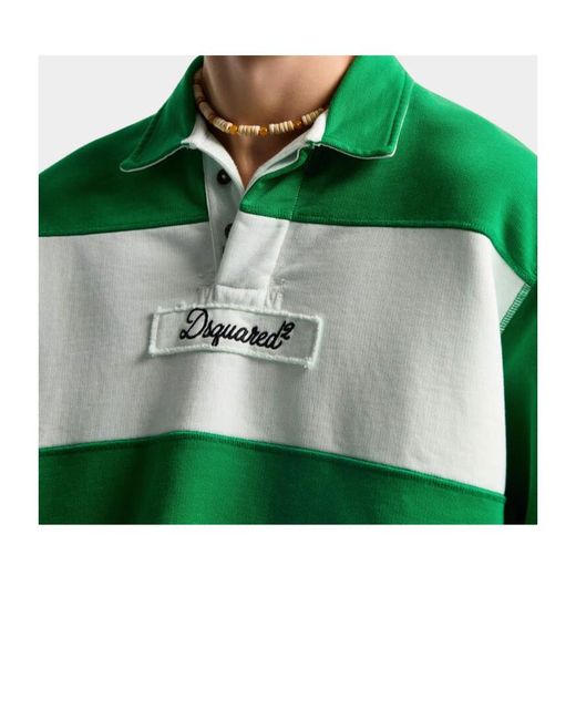 DSquared² Green Logo Patch Rugby Polo Shirt for men