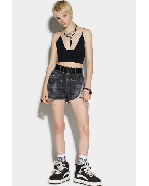 DSquared² Gray Distressed Denim Shorts