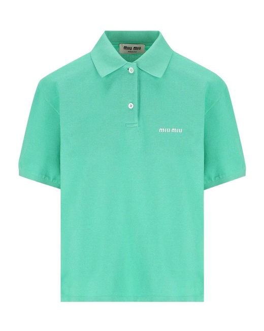 Miu Miu Green Logo Piqué Polo T-Shirt