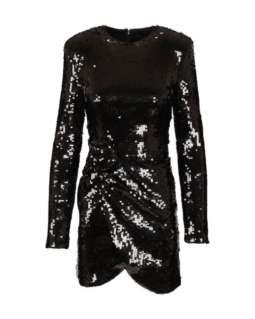 ROTATE BIRGER CHRISTENSEN Black Draped Sequin Mini Dress