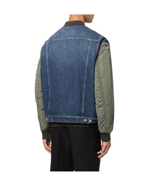McQueen Blue Hybrid Denim Bomber Jacket for men