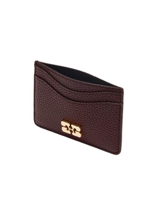 Ganni Purple Logo Grained Card Holder Wallet