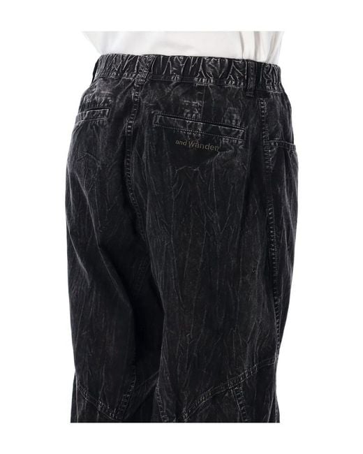 And Wander Black Textured Relaxed-Fit Pants for men
