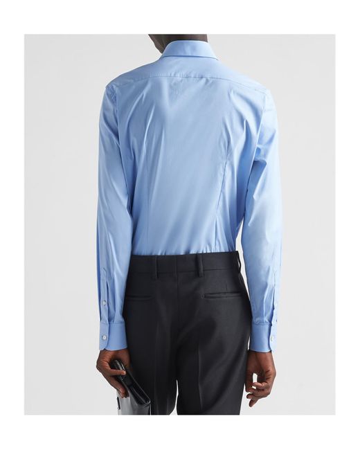 Prada Blue Long Sleeved Curved Hem Shirt for men