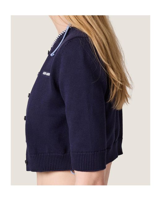 Miu Miu Blue Cropped Logo Cardigan