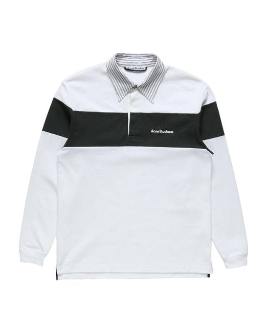 Acne White Striped Polo Sweatshirt for men