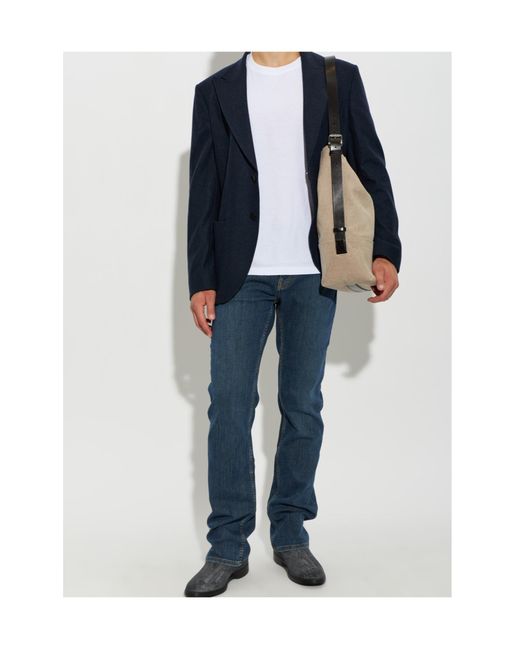 Etro Blue Pegaso-Embroidered Tapered Jeans for men