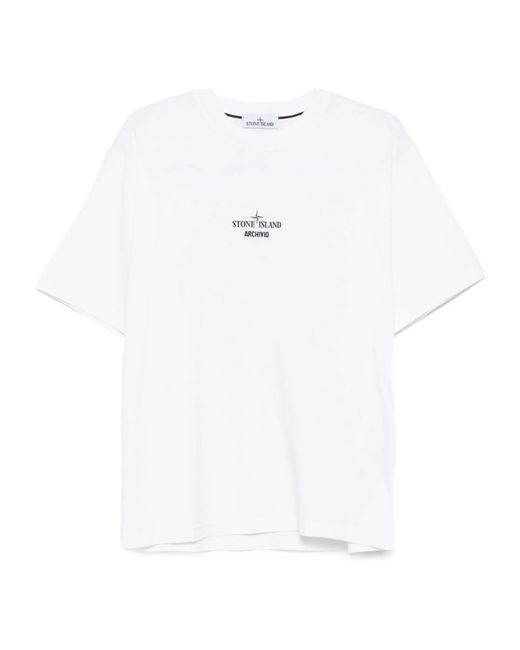 Stone Island White 2100037 Logo-Print T-Shirt for men