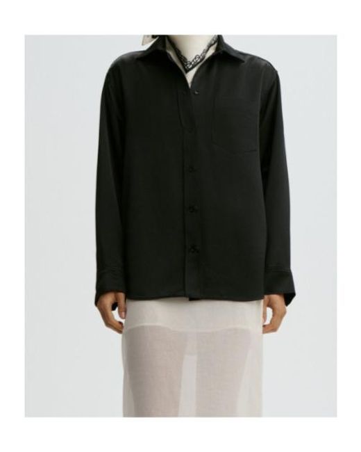 By Malene Birger Blue Satin Patch-Pocket Shirt