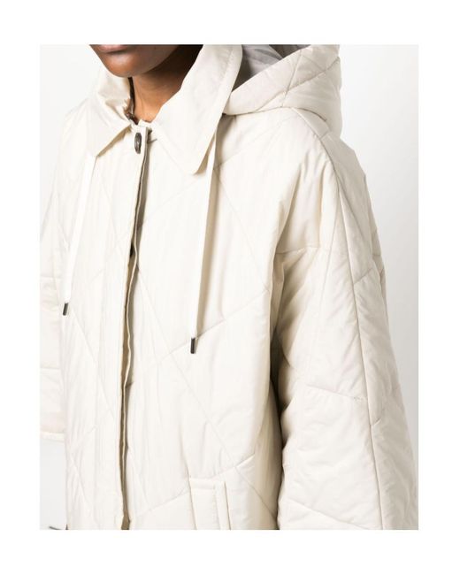Brunello Cucinelli White Wide-Sleeved Drawstring Quilted Coat