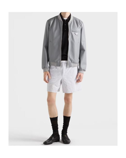Prada Gray Reversible Nappa Leather Bomber Jacket for men