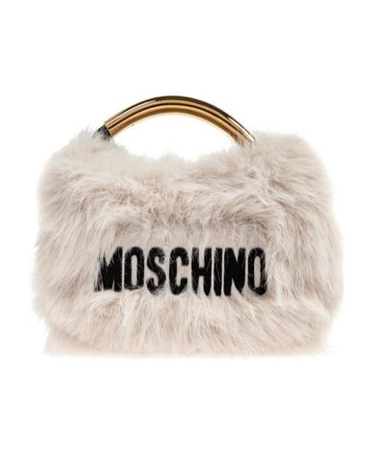 Moschino White Logo Embroidery Top Handle Bag