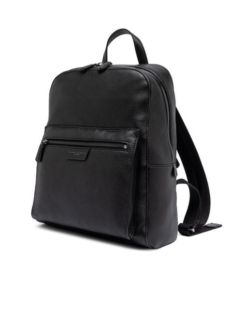 Gianni Chiarini Black Hammered Leather Backpack for men