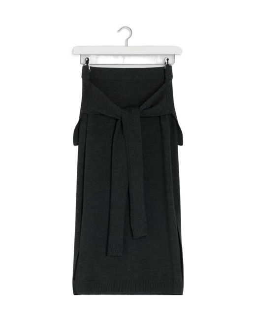 Lemaire Black Slit-Detailed Knitted Midi Skirt