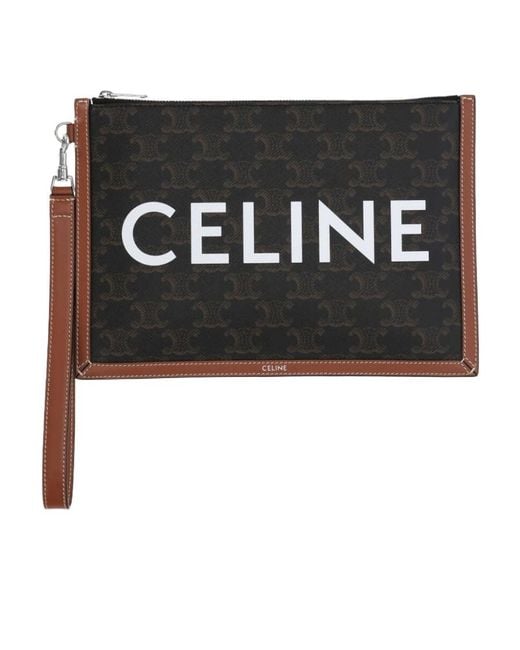 Céline Black Small Flat Pouch With Strap for men