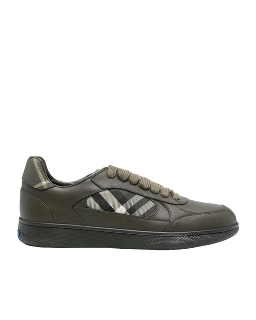 Burberry Green Check-Panel Sneakers for men