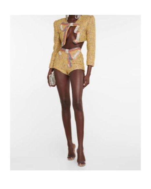 Area Natural Crystal-Embellished Tweed Shorts
