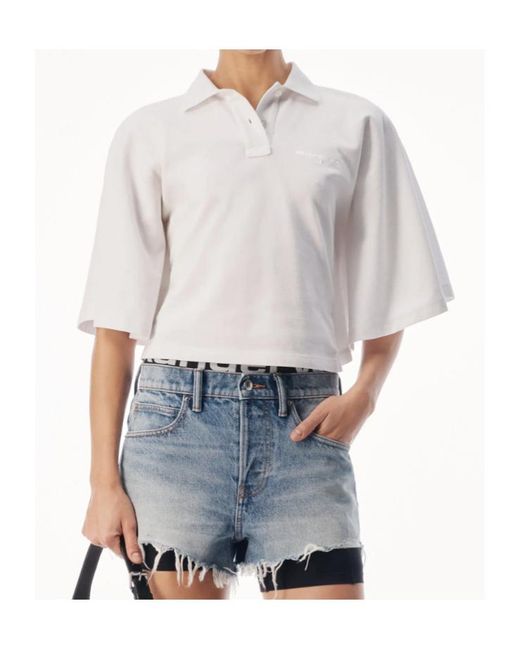 Alexander Wang White Draped Sleeve Fitted Polo