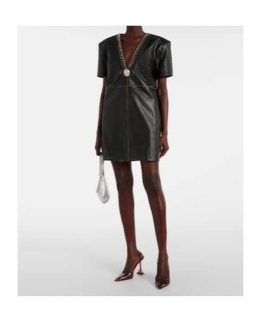 Area Black Studded Leather Shirt Dress
