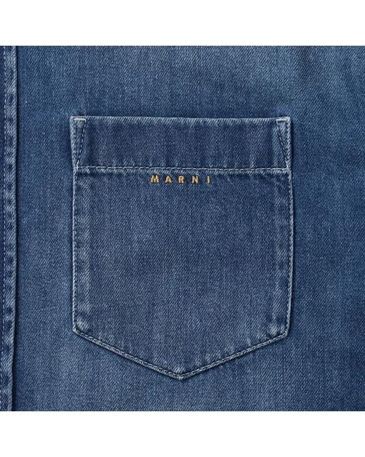 Marni Blue Logo-Embroidered Chest-Pocket Shirt Jacket for men