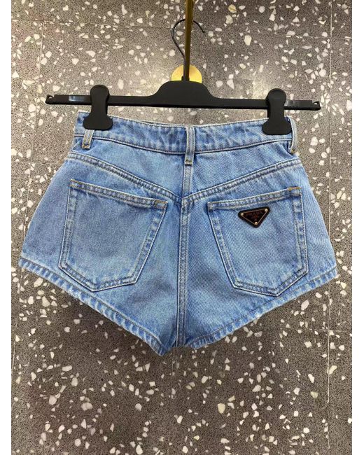 Prada Blue Triangle-Logo Denim Shorts