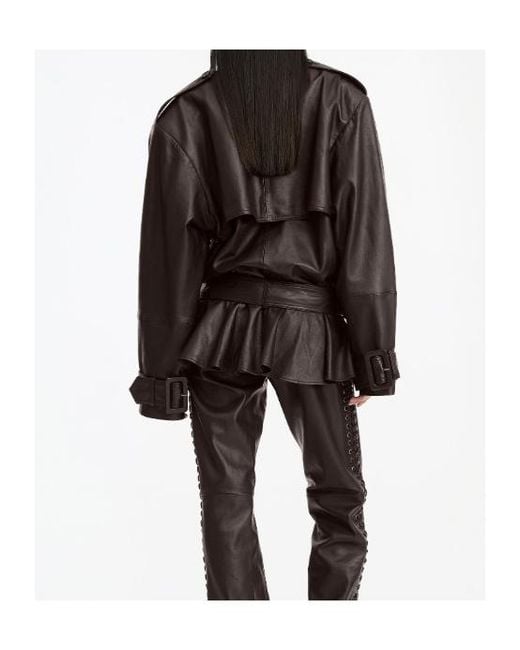 ROTATE BIRGER CHRISTENSEN Brown Belted Peplum Biker Jacket