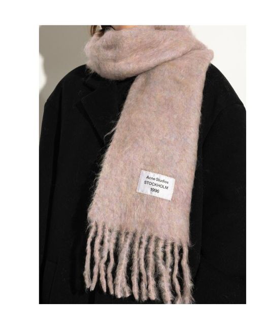 Acne Pink Logo Patch Fringed-Edge Scarf for men