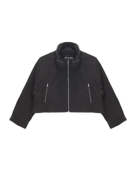 Low Classic Black Drawstring-Neck Zip Jacket