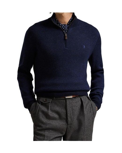 Polo Ralph Lauren Blue Half-Zip Textured Knit Sweater for men
