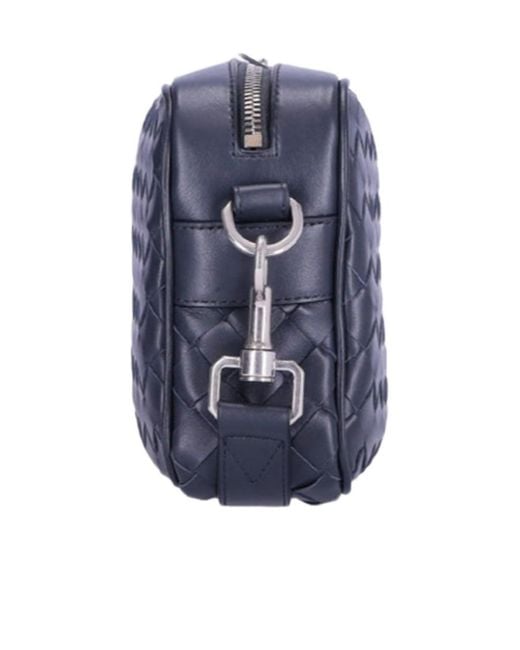 Bottega Veneta Blue Intreccio Zip Around Messenger Bag for men