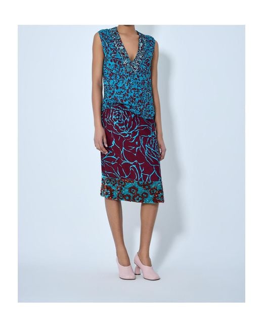 Dries Van Noten Blue Embellished Floral Midi Skirt