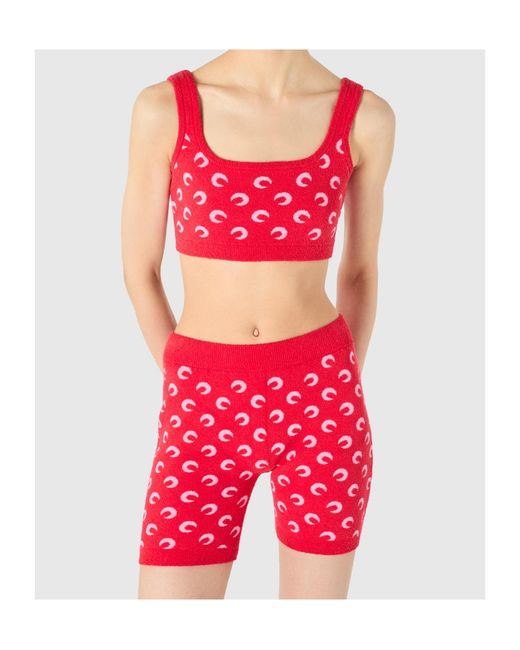 MARINE SERRE Red Moon Printed Jacquard Bouclette Mini Shorts Organic Cotton