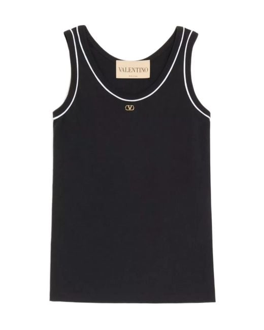 Valentino Black Vlogo Signature Contrast Trim Jersey Top
