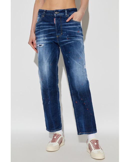 DSquared² Blue Logo Patch Distressed Jeans