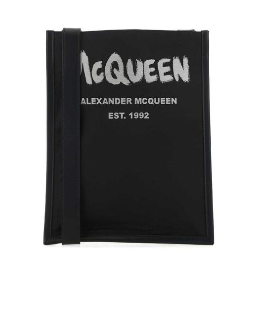 McQueen Black Logo Printed Crossbody Bag for men