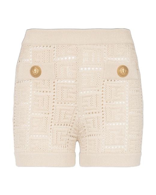 Balmain Natural Monogram Knitted Shorts