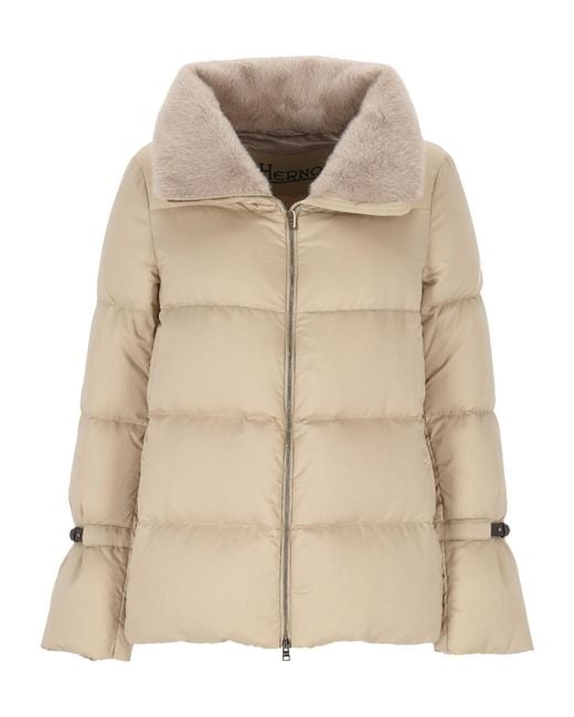Herno Natural Zip-Up High Neck Coat
