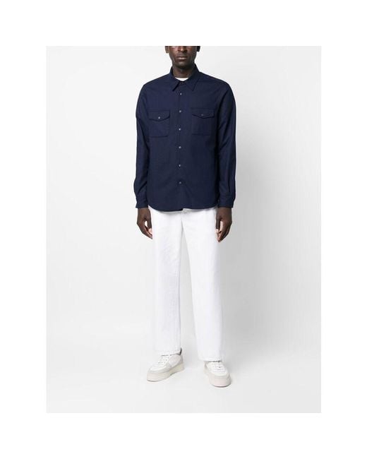 Aspesi Blue Press-Stud Fastened Long-Sleeved Shirt for men
