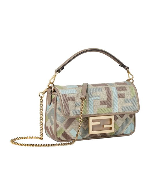 Fendi Metallic Canvas Bag With Ff Embroidery