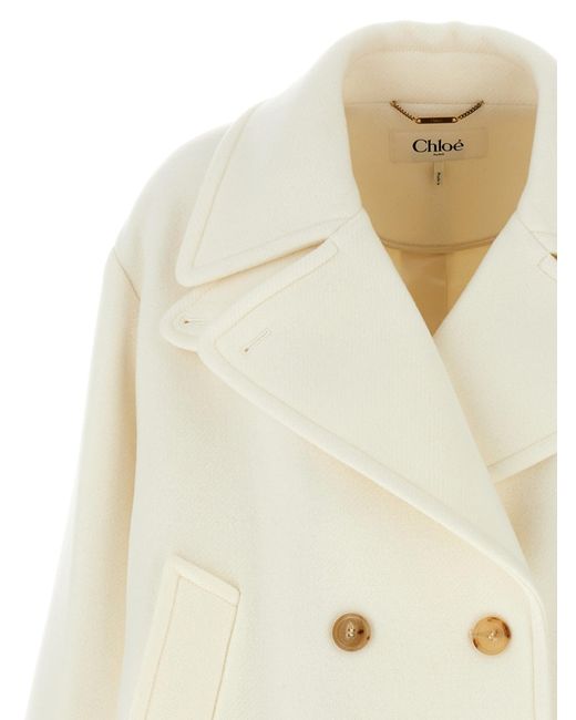Chloé Natural Chloé Double-Breasted Long-Sleeved Coat