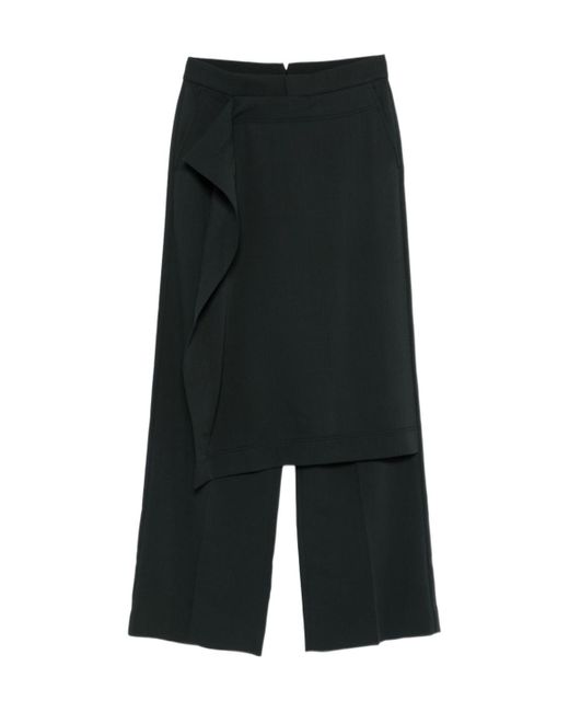 AMI Black Ruffled-Overlay Straight Trousers