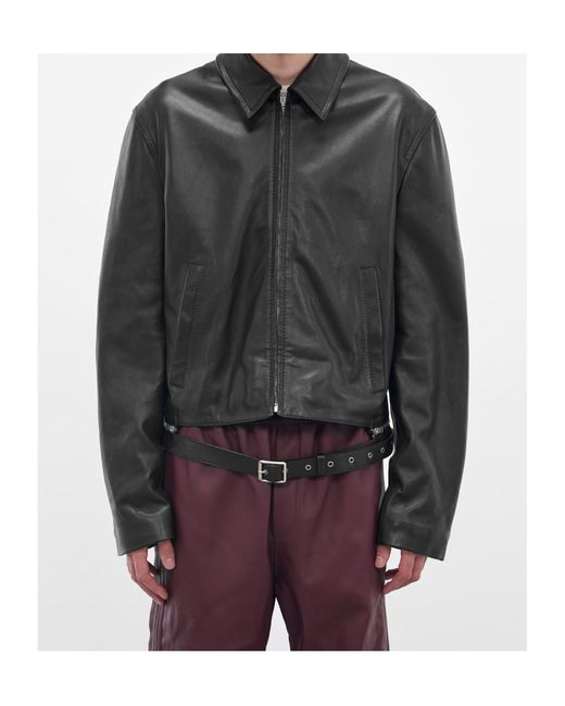 Acne Gray Long Sleeve Leather Jacket for men