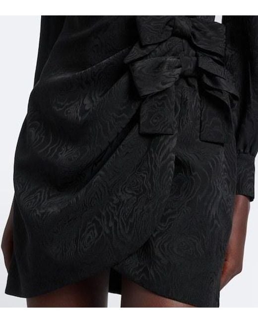 Alessandra Rich Black Bow-Embellished Ruffled Silk Ripple Mini Dress