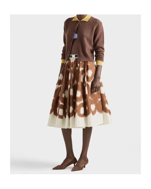 Prada Brown Cotton Printed Midi Skirt