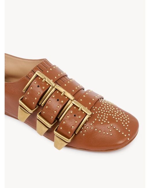 Chloé Brown Susanna Buckle Studded Shoes