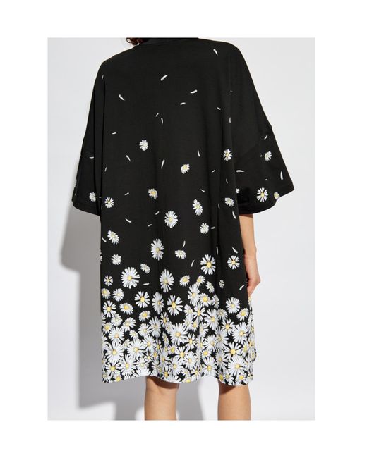 Moschino Black Floral Printed Short-Sleeve Mini Dress